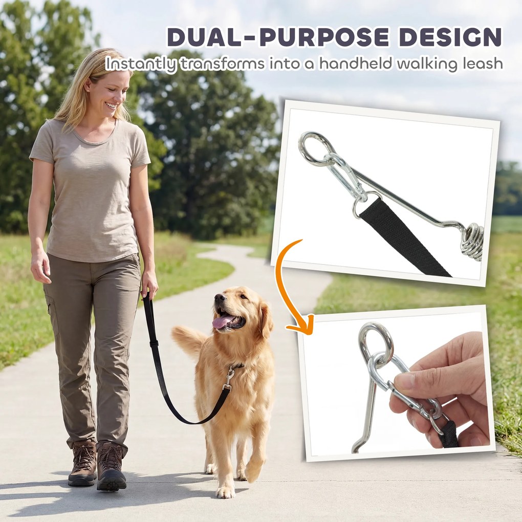 PawHut Smycz rowerowa dla psa z amortyzacją, regulowana, szybki montaż, srebrno-czarna | Aosom PL