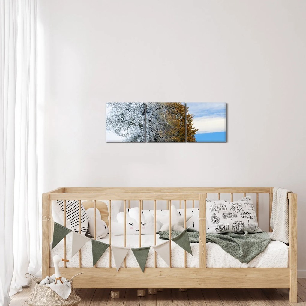 Obraz - Zmiana pór roku (z zegarem) (90x30 cm)