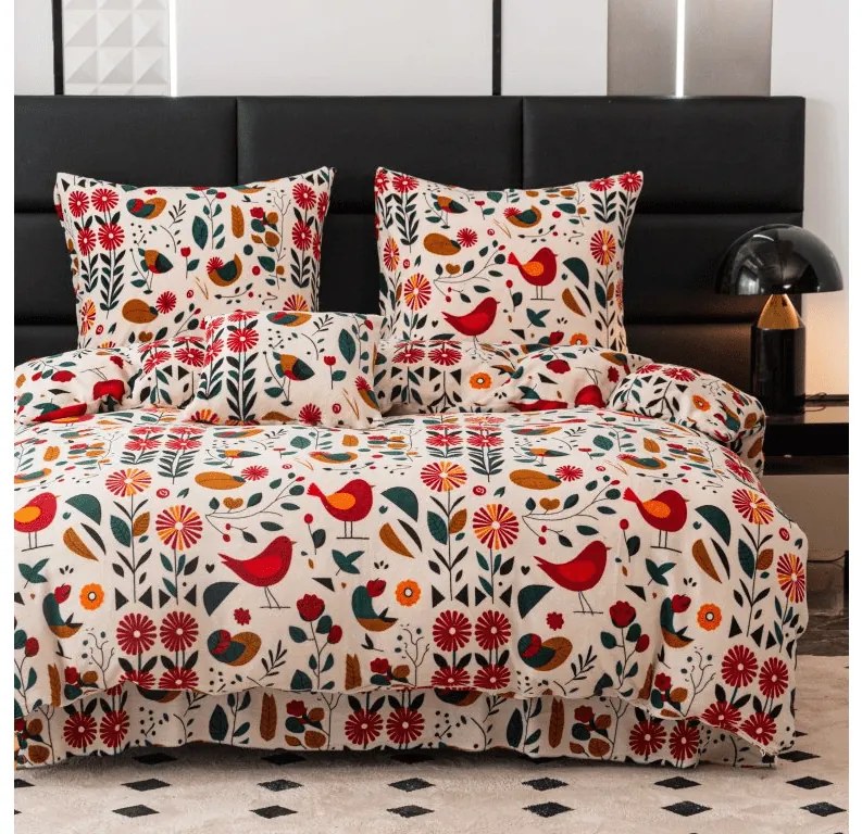 PrzytulneMieszkanie.pl PrzytulneMieszkanie.pl Pościel z mikropluszu RETRO PTAK kolorowa Rozmiar pościeli: 2 szt 70 x 90 cm | 200 x 220 cm