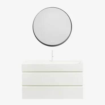 Zestaw Wiszących Mebli Łazienkowych Z Drewna I Forniru Jesionowego Zintegrowany Z Umywalką Ona Biała & - Sklum