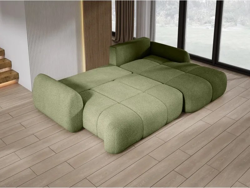 Narożnik COCO z funkcją spania, poduszkami i pojemnikiem NowOrNever 38 Zielony