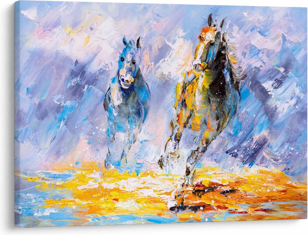 Obraz biegnących koni, obraz olejny (70x50 cm)
