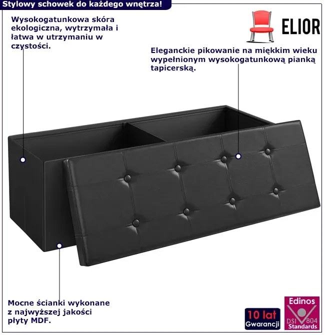 Czarna skórzana pufa z guzikami K0-N95