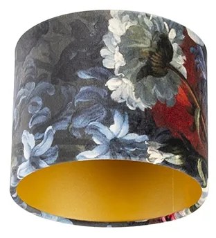 Abażur welurowy z kwiatowym wzorem 18/18/14 złote wnętrze