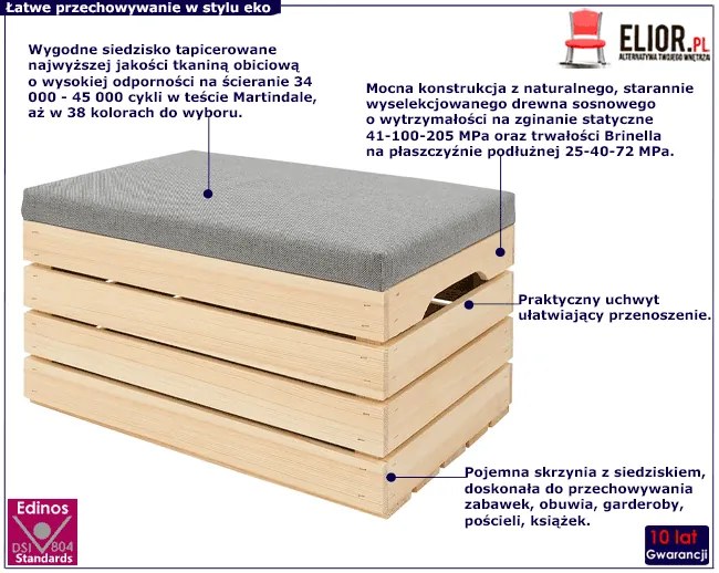 Naturalna Sosnowa Skrzynia Do Przechowywania Alva 3X 38 Kolorów Farah