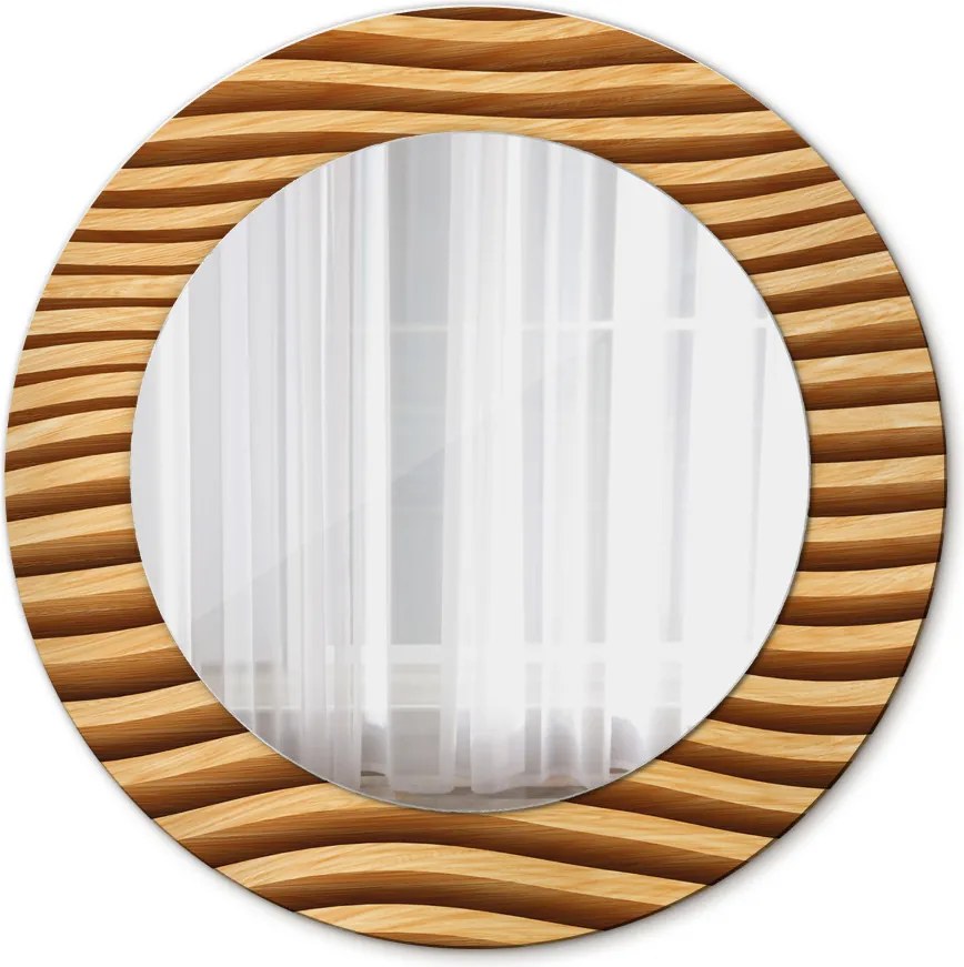 Lustro dekoracyjne okrągłe Drewniana fala