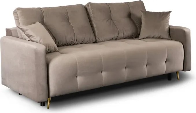 Sofa z Funkcją Spania SEUL Rozkładana Dwuosobowa Welurowa Beżowa Nowoczesna do Salonu