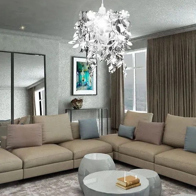 Srebrna lampa wisząca w kształcie liści - 4X E989 R3-D53