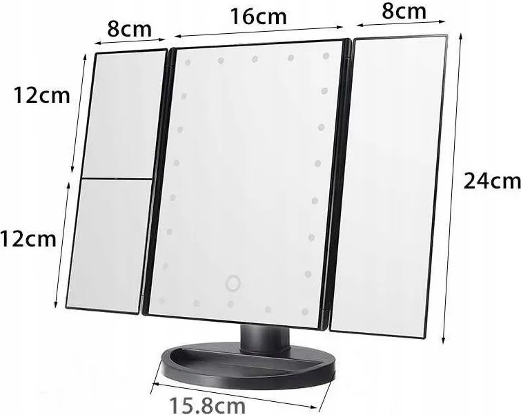 Lusterko Do MAKIJAŻU Kosmetyczne Rozkładane Powiększane ŚWIATŁA LED | VOLAN