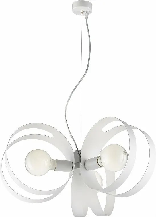 Lampa wisząca Peter z lakierowanego na biało żelaza z ciętymi laserowo paskami i regulowanym stalowym kablem, 3 światła, 130 Ø48 BL306-3-BCO