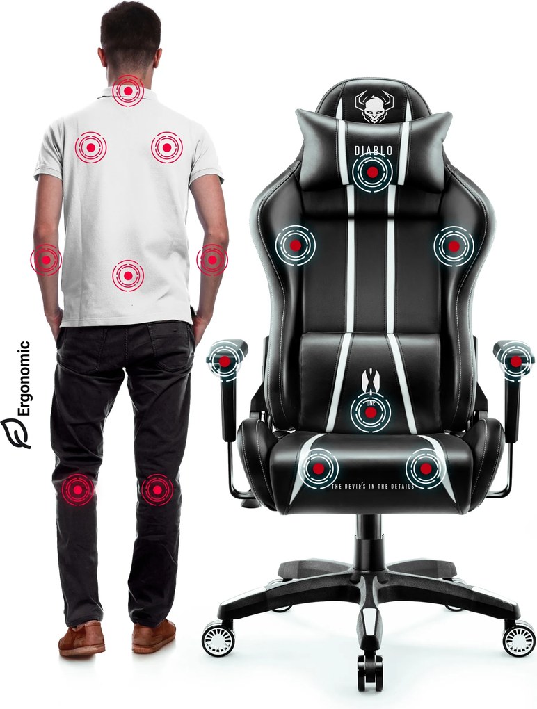 Fotel gamingowy Diablo X-One 2.0 King Size, czarno-biały