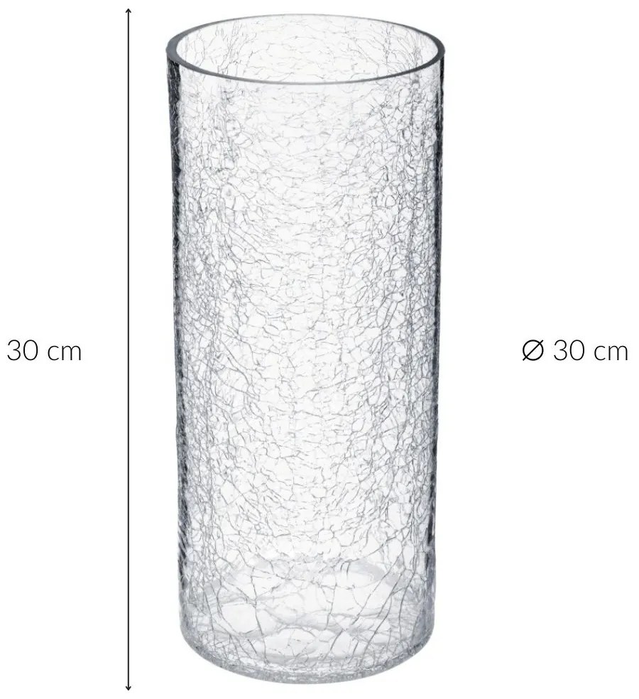 Wazon szklany, efekt mrożonego szkła, 30 cm