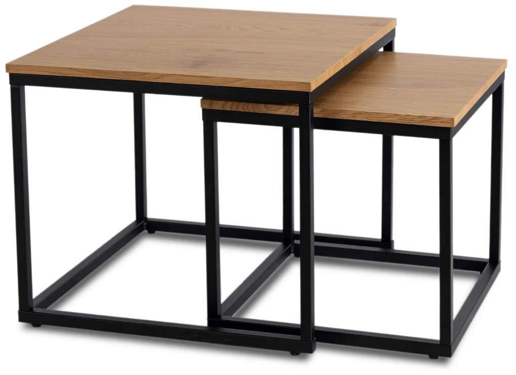 Zestaw Stolików Kawowych CARMI Dąb Złoty/Czarny do Salonu Loft
