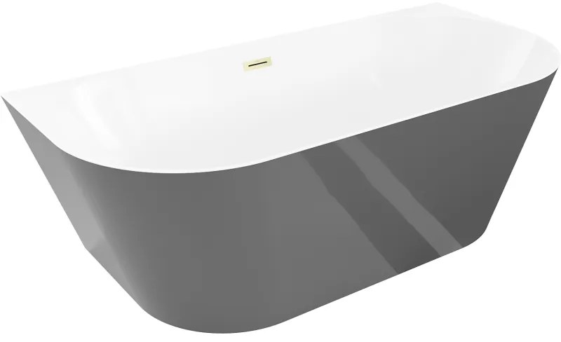 Mexen Oval Sim wanna wolnostojąca przyścienna 170 x 80 cm, biała/szara, przelew złoty szczotkowany - 52661708062-55