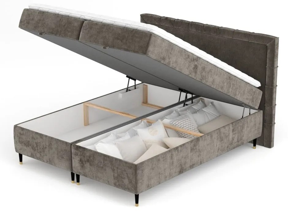 Ciemnoszare łóżko boxspring ze schowkiem 160x200 cm Voyage – Maison de Rêve