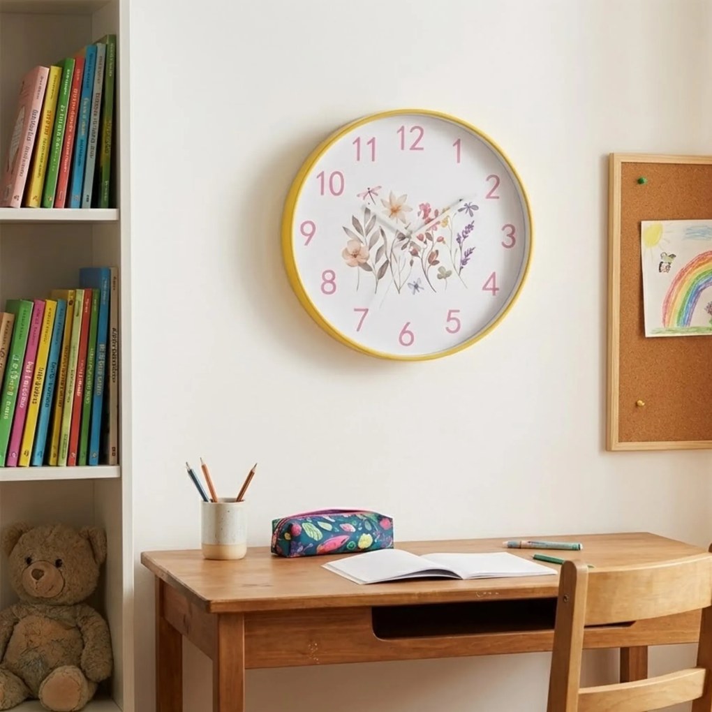 Zegar ścienny z motywem kwiatów, Ø 30 cm