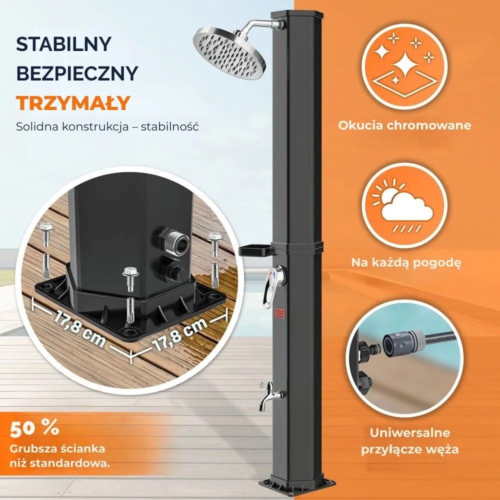 Prysznic solarny z pokrywą HAVANA, 60 l, czarny Casaria