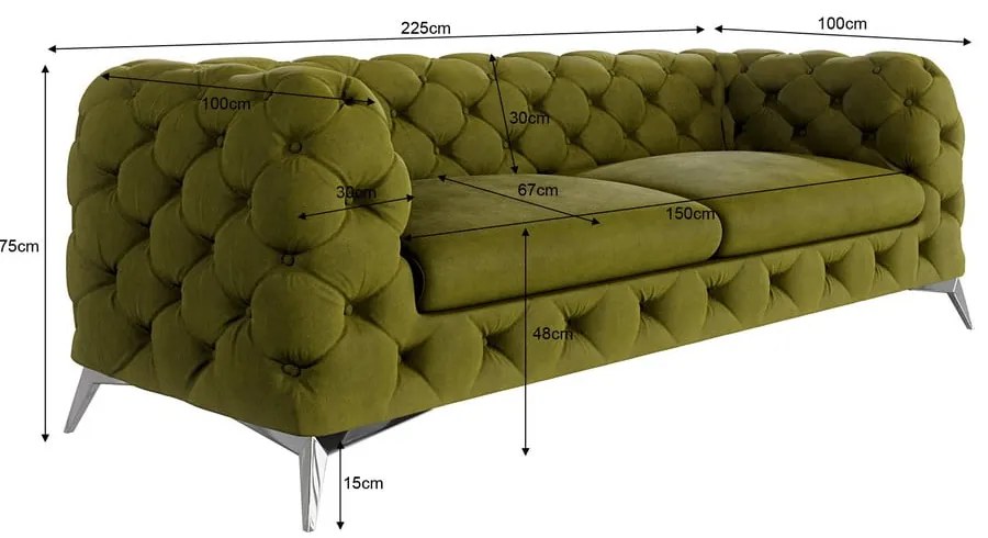 Zielona aksamitna sofa 225 cm Chelsea – Ropez