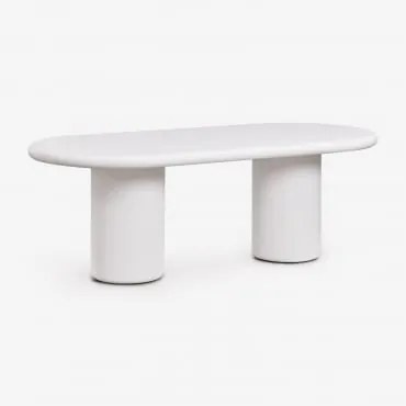 Owalny Stół Jadalniany 220x100 Cm Z Cementu Namara Biała - Sklum