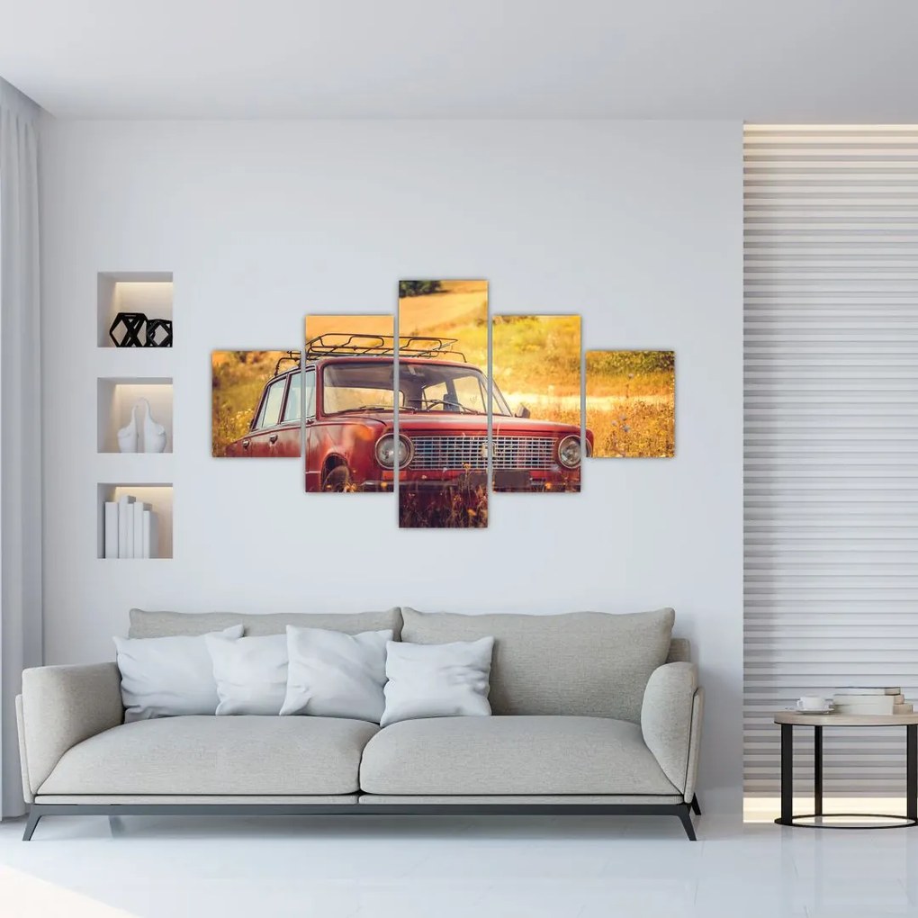 Obraz samochodu na polu (125x70 cm)