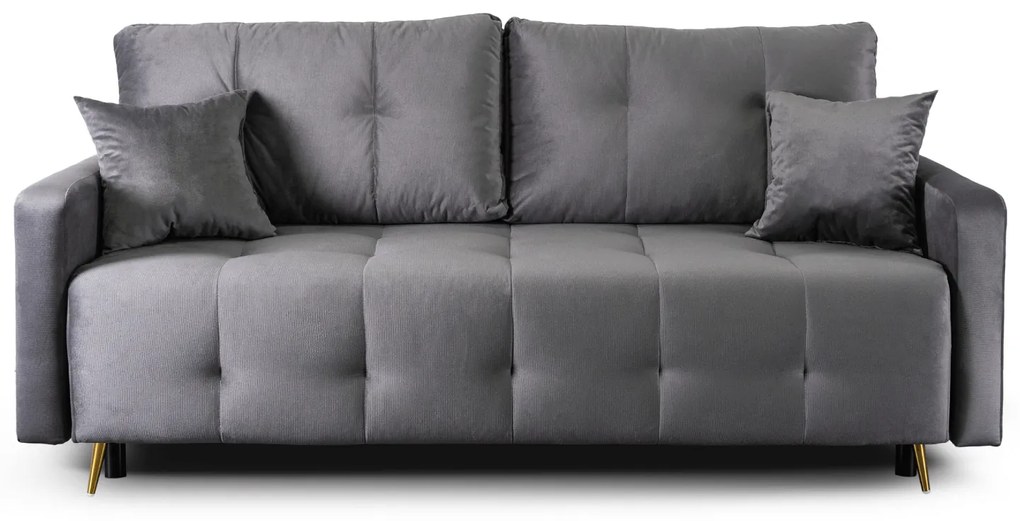 Sofa z Funkcją Spania SEUL Rozkładana Dwuosobowa Welurowa Szara Nowoczesna do Salonu