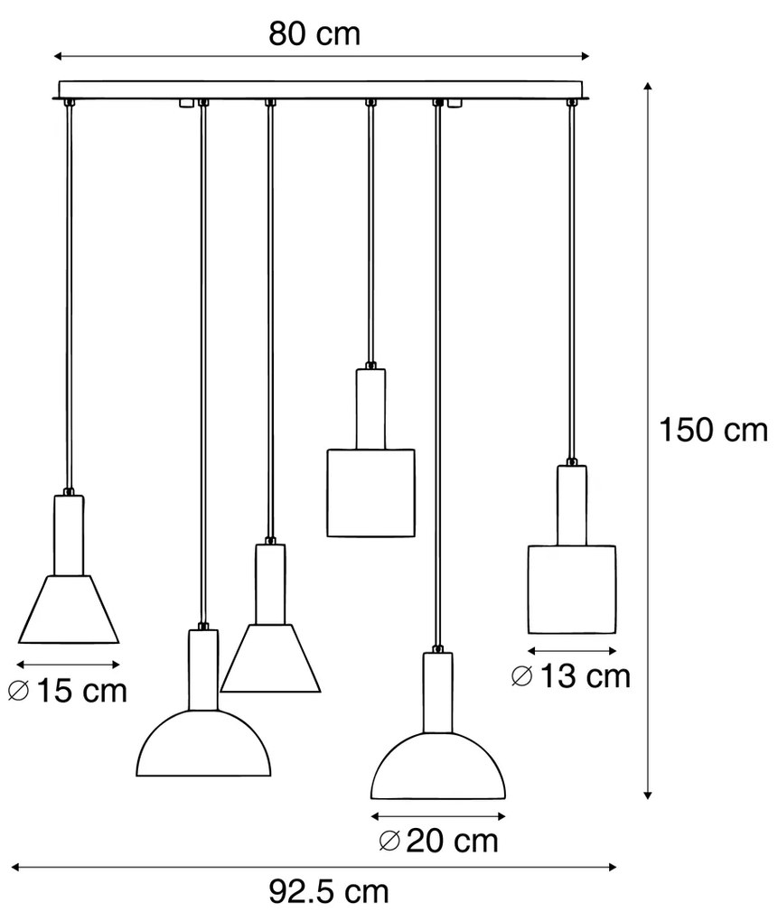 Nowoczesna lampa wisząca czarna 6-punktowa - Biles Nowoczesny Oswietlenie wewnetrzne