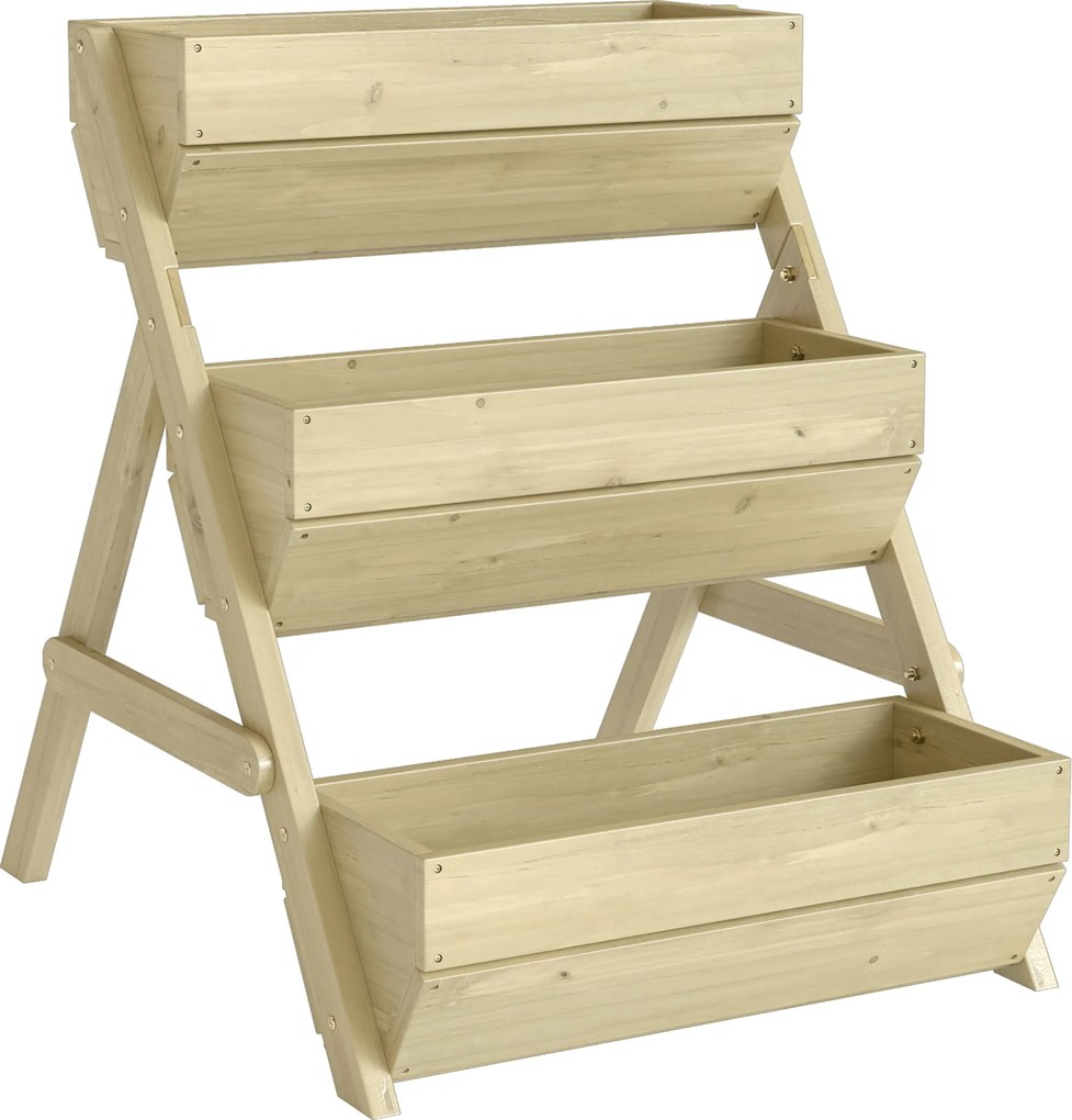 Outsunny Pionowa grządka z 3 poziomami, drewniana donica z 3 skrzynkami i otworami drenażowymi, zielona | Aosom PL