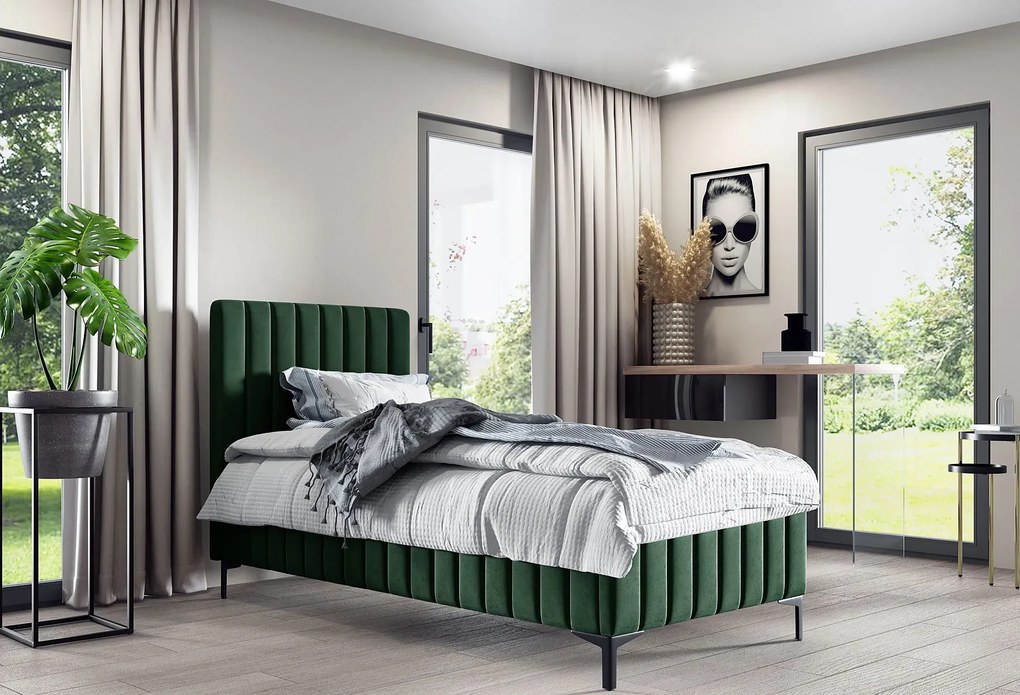 Zielone łóżko pojedyncze z pojemnikiem na pośiel R8-M78