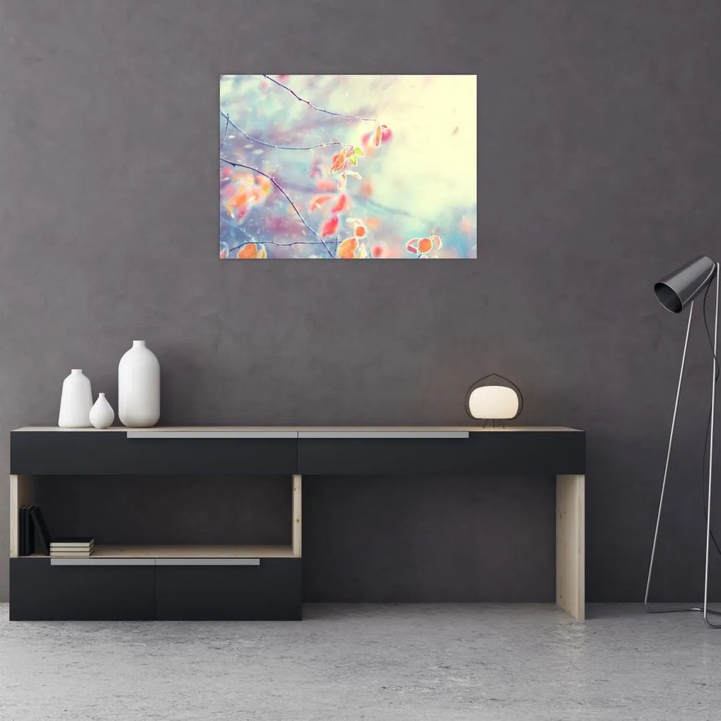Obraz - Listki w lodzie (70x50 cm)