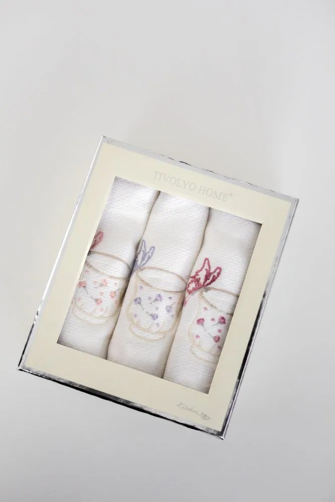 Ręczniki kuchenne TEA CUPS, 3 szt Biały Zestaw (3szt., 40x60 cm)