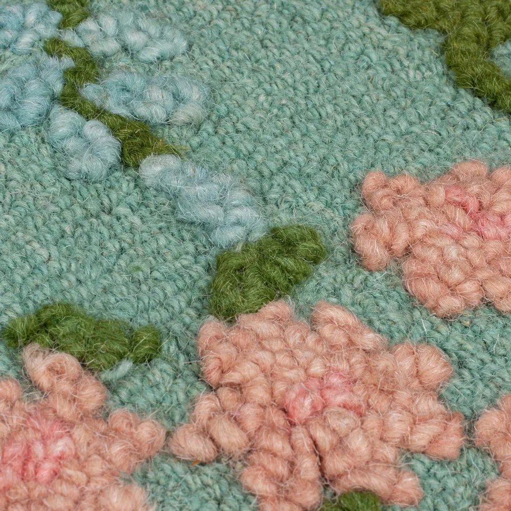 Miętowy wełniany dywan tkany ręcznie 160x230 cm Emilia Floral – Flair Rugs