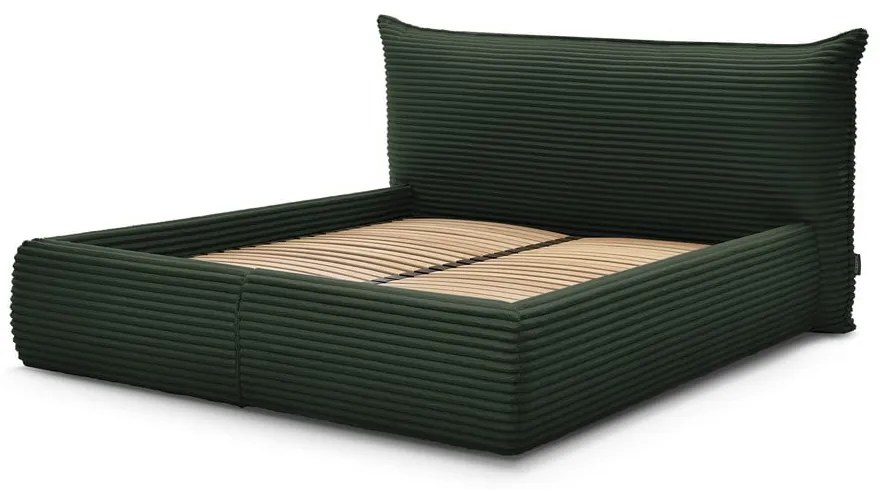 Ciemnozielone tapicerowane łóżko dwuosobowe ze schowkiem i stelażem 180x200 cm Jade – Bobochic Paris