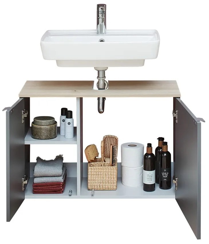 Szaro-naturalna wisząca szafka bez umywalki w dekorze sosny 53x80 cm Quickset 394 – Pelipal