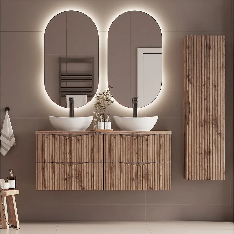 Zestaw do Łazienki 120cm Szafka z Blatem Ryflowane Fronty Dąb Wotan Cleo