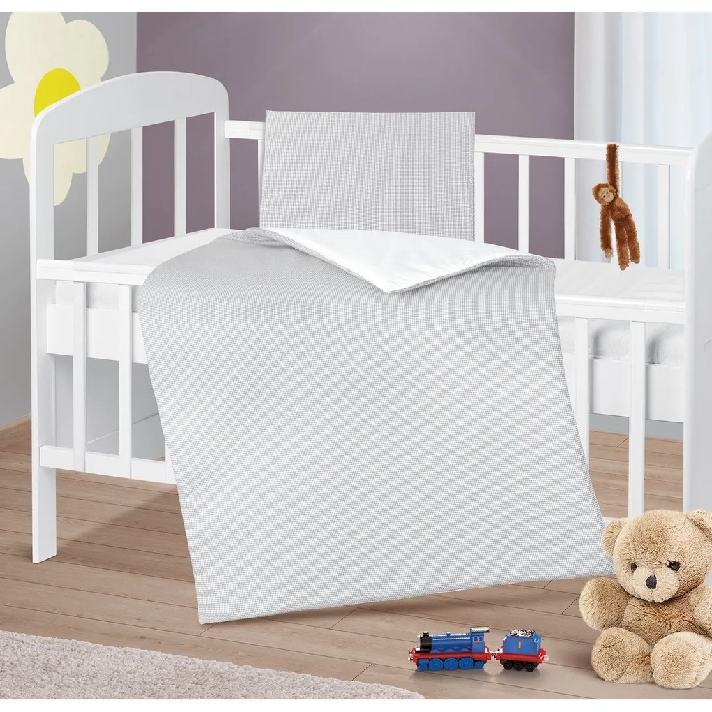 Bellatex Dziecięcy zestaw poduszki i kołdry Kratka szary, 75 x 100 cm, 42 x 32 cm