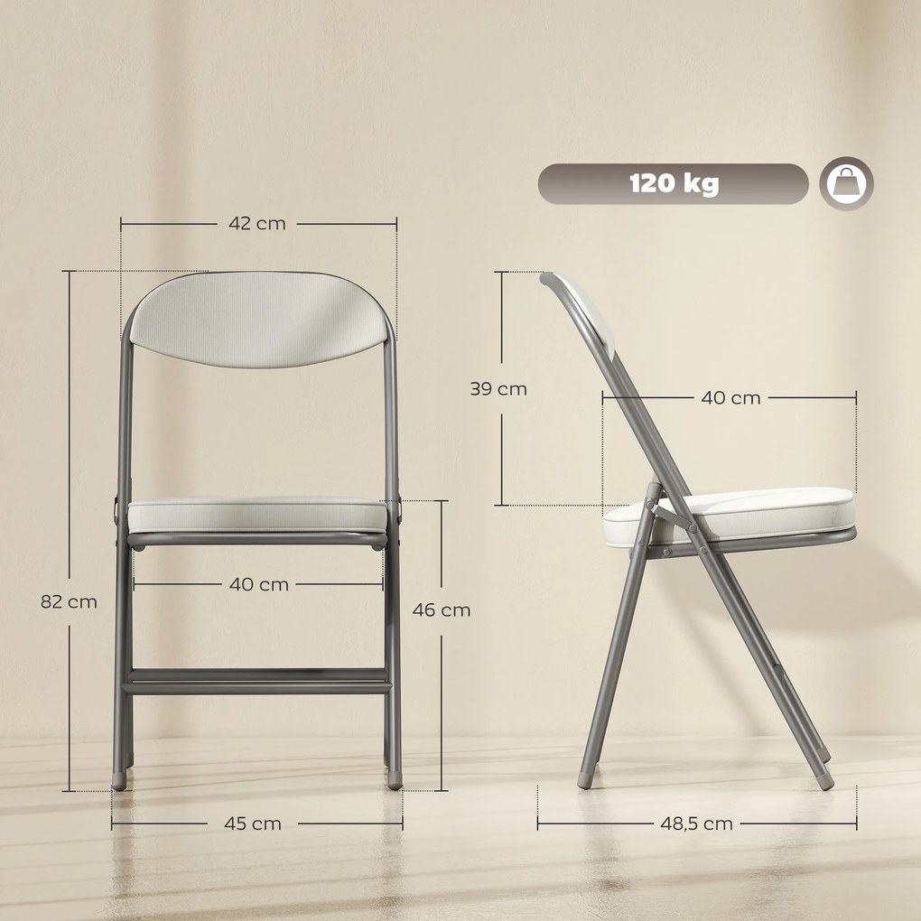 HOMCOM Zestaw 4 Wyściełanych Krzeseł Składanych, Foteliki z Pokryciem Sztruksowym, Oparcie, Stalowe Ramię, Kremowy