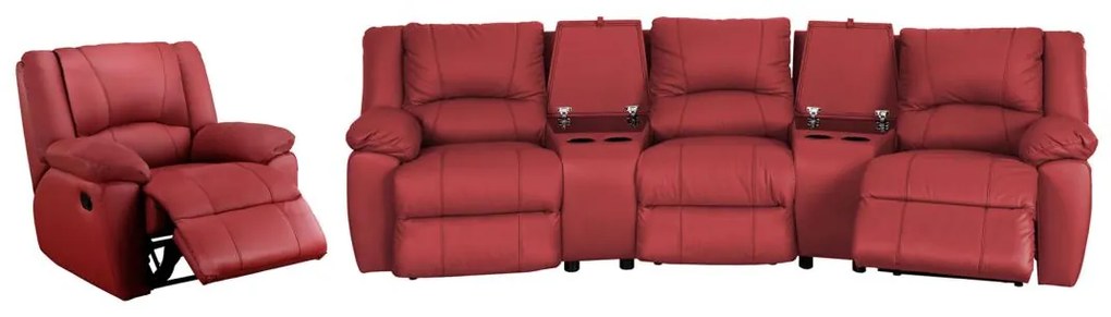 Kanapa 3-osobowa skórzana i fotel z funkcją relax AROMA - Czerwony