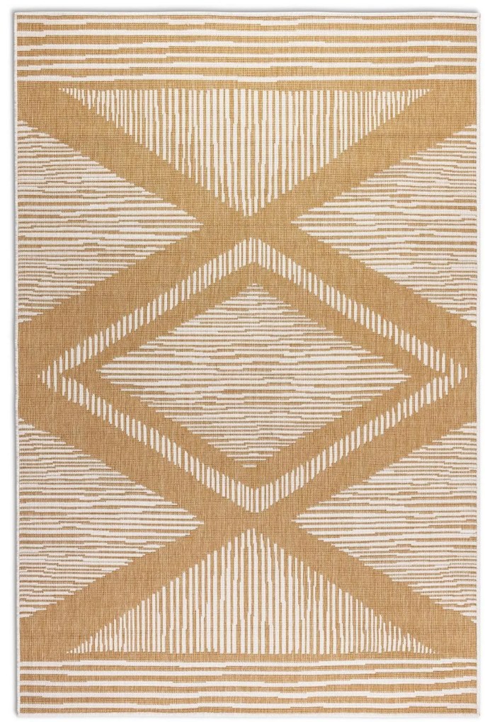 Dywan dwustronny zewnętrzny Gemini romby złoto-kremowy 200 cm x 290 cm