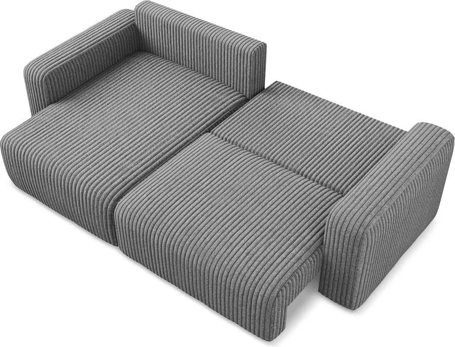 Szary sztruksowy rozkładany/ze schowkiem narożnik (lewostronny/z szezlongiem) Kona – Makamii