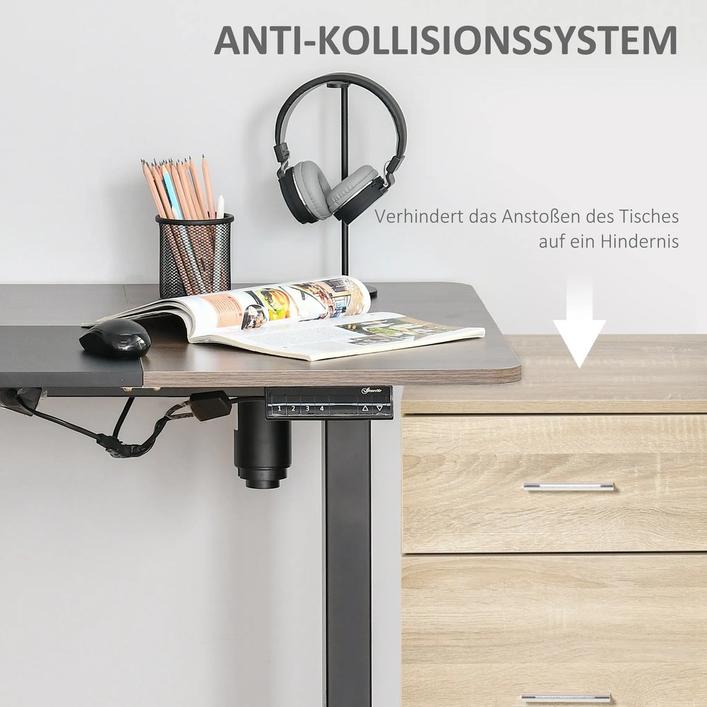 Vinsetto Biurko elektryczne biurko komputerowe z regulacją wysokości metal kolor naturalny czarny