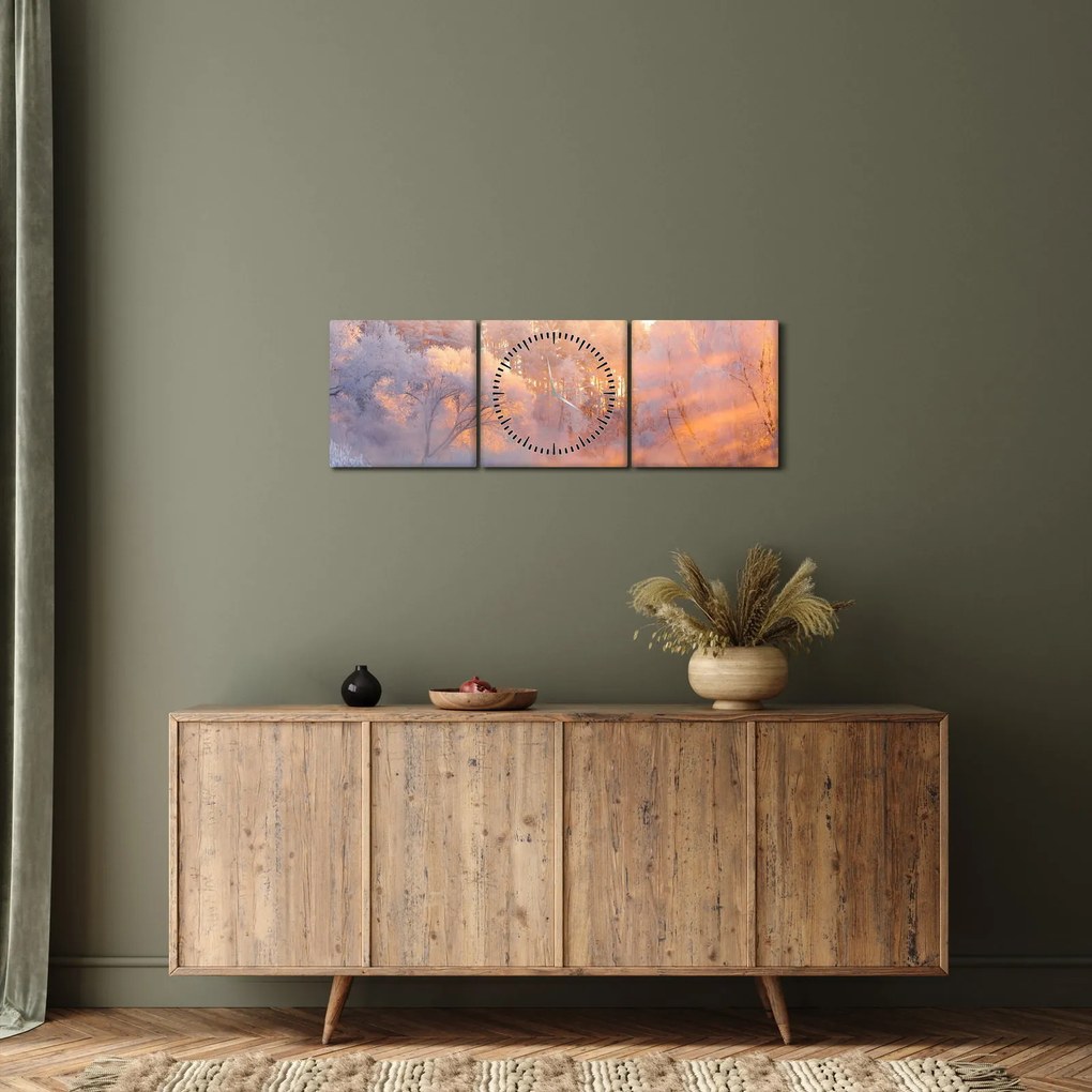 Obraz - Mroźny świt (z zegarem) (90x30 cm)