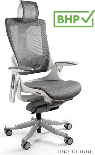 Fotel ergonomiczny Wau 2 biało - grafitowy, zgodny z normą BHP