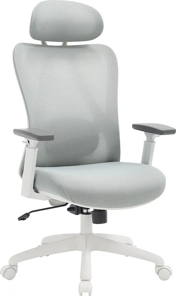 Fotel biurowy ergonomiczny z zagłówkiem - Tkanina - Szary i biały - SORLITA