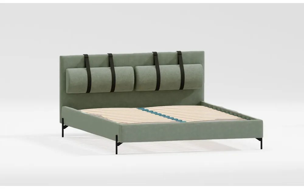 Zielone tapicerowane łóżko dwuosobowe ze stelażem 160x200 cm Tulsa – Ropez