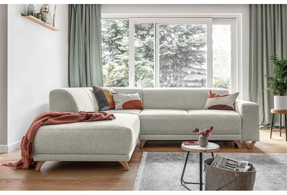 Beżowy rozkładany/ze schowkiem narożnik (lewostronny/w kształcie litery L) Classy Sophie – Miuform