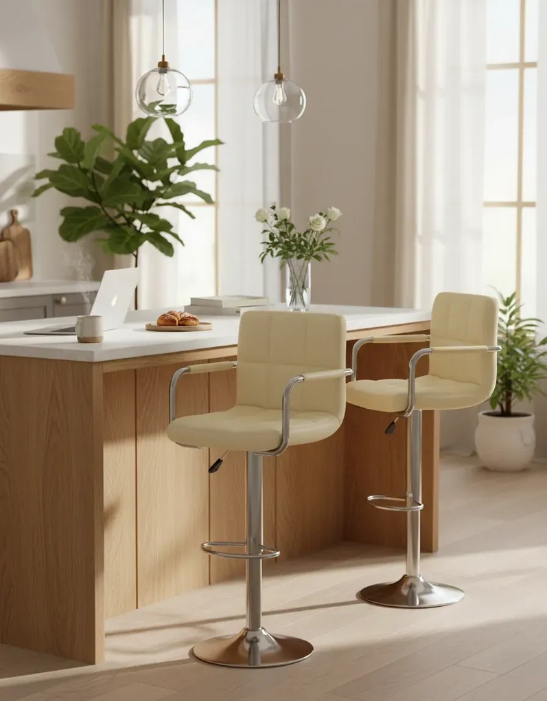 Krzesła kremowe barowe z regulowaną wysokością D2-F05