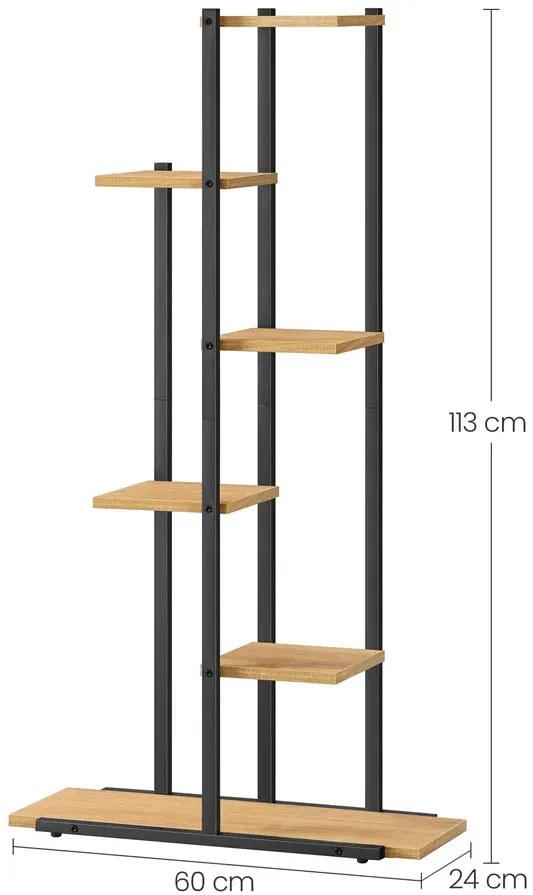 Industrialny regał kwietnik z 6 półkami dąb + czarny G0-W87