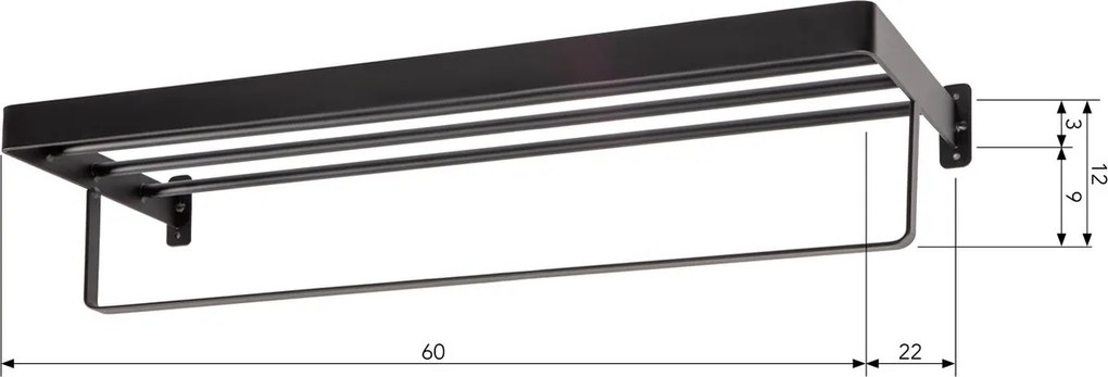 Wieszak ścienny na ręczniki HANDY 60x22 cm, czarny