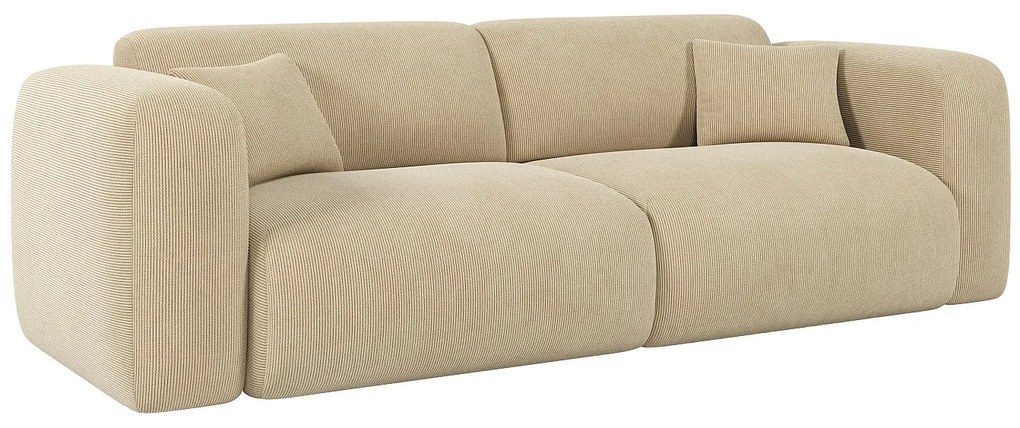 Kanapa 4-osobowa rozkładana ze sztruksu drobne prążki beżowa POGNI od Maison Céphy