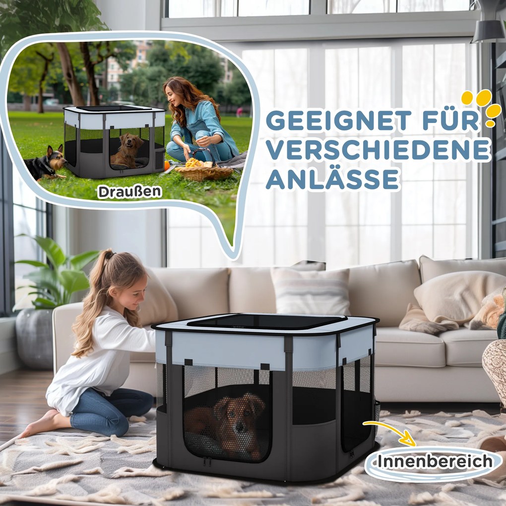 PawHut Przenośny kojec dla zwierząt, składany, z torbą do przechowywania, dla szczeniąt i kociąt, do użytku wewnątrz i na zewnątrz, Szary